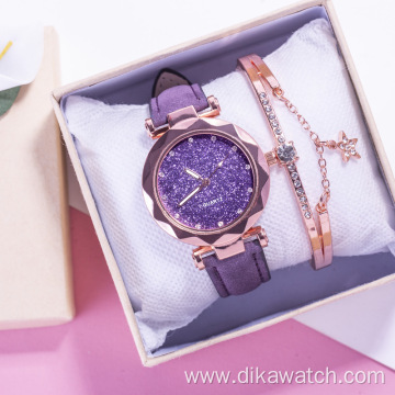 Wholesale Factory Direct Sale Watch Gift Set with Gift Box Bracelet Wrist Watches Candy Color Leather Quartz Watch 2PCS Set Hot